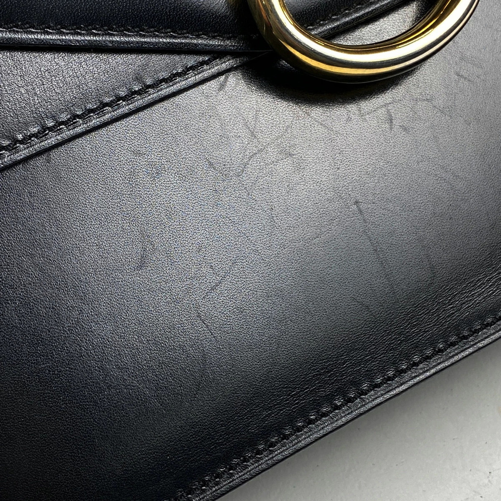 Celine Logo Handbag Double Flap Leather Black - Picture 4 of 7